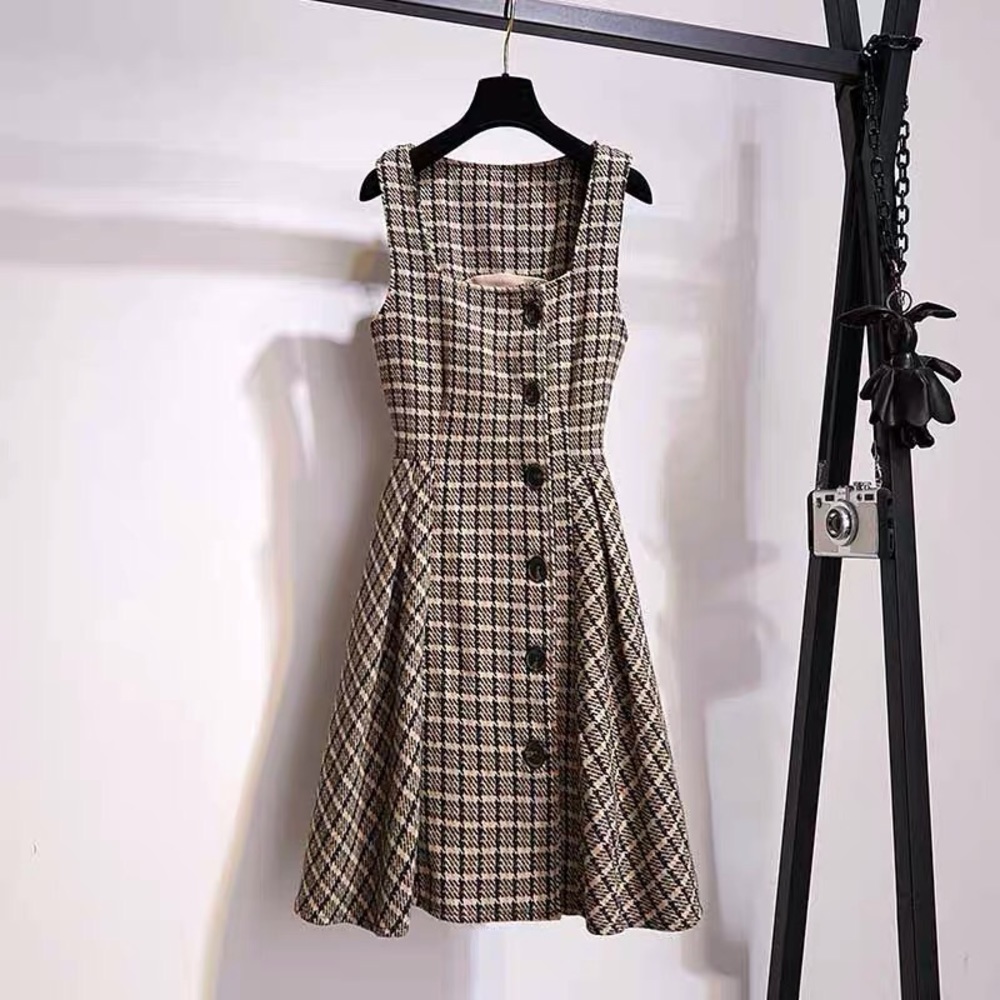 Plaid Overall Dress